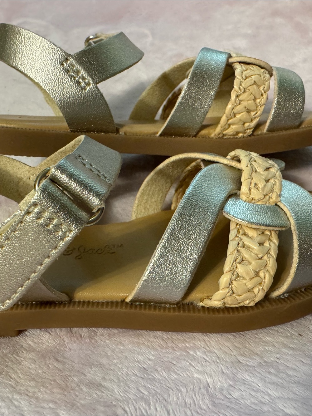 Toddler Cat & Jack Metallic Silver Braided Strap Sandals NWOT size 6